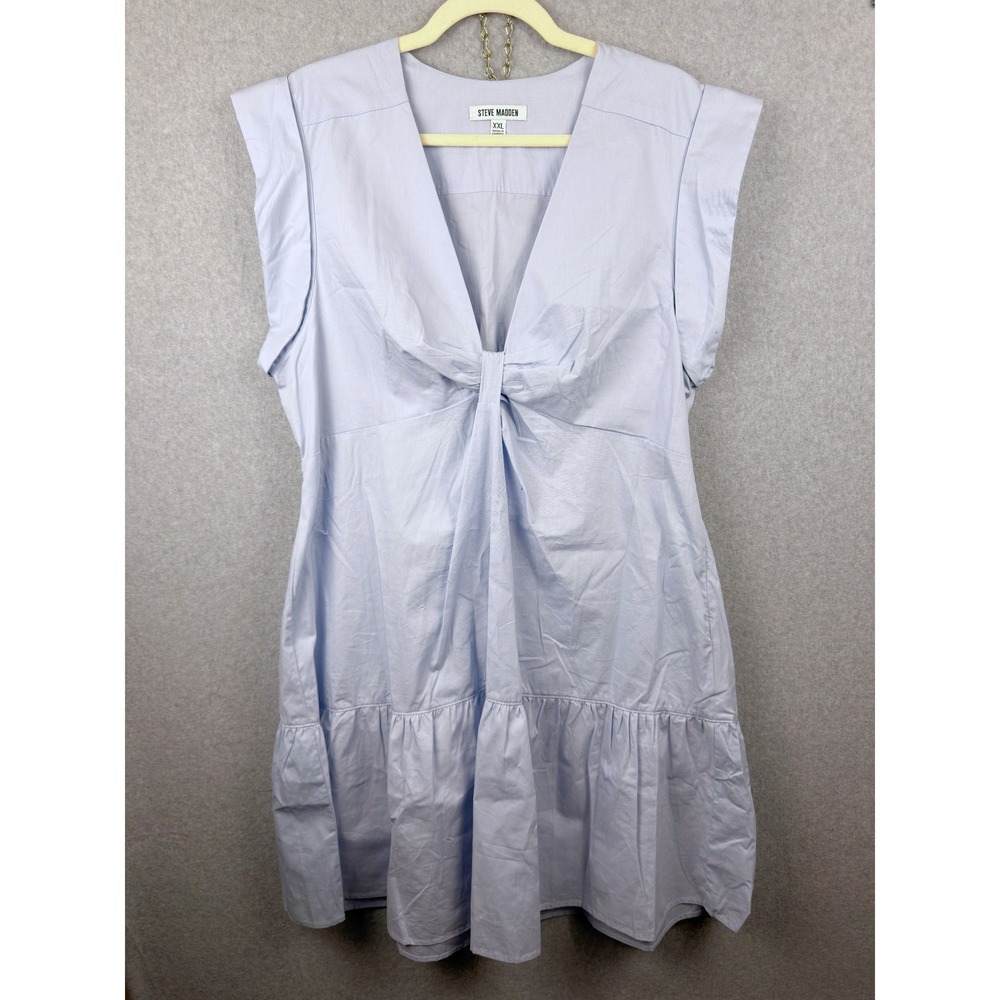Steve Madden Light Blue Cotton Poplin Knot Front Tiered Mini Dress XXL BN28059W